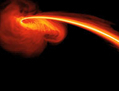 Simulation d’une étoile dévorée par un trou noir, une partie du gaz est également éjectée à grande vitesse dans l’espace.（攝影:  / 大紀元）  