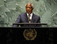 Kofi Annan s’adressant aux Nations Unies, à propos de la situation de la Syrie, au cours de la 66e Assemblée Générale le 7 juin 2012, à New York. (AFP PHOTO/ Timothy A. Clary) 