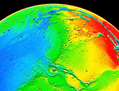 Différentes altitudes mesurées par la sonde Mars Orbiter Laser. Alors que l’eau de surface est rare sur Mars, la topographie révèle des vallées et des canaux d’écoulement. (NASA/JPL-Caltech 605513)