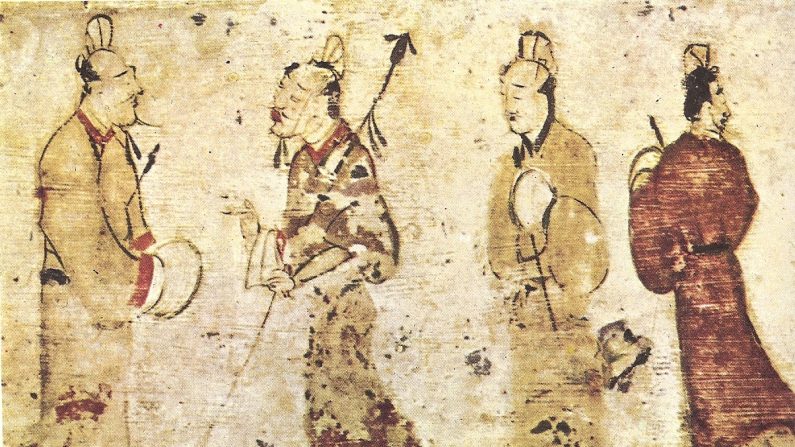 Gentilshommes en conversation. Peinture de la dynastie des Han orientaux (25–220), Musée des Beaux-Arts de Boston. (Wikimedia common)