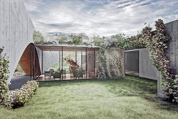 Le jardin et le pavillon de dégustation. (©B Studio _ Arch. Invernizzi & Bonzanigo)
