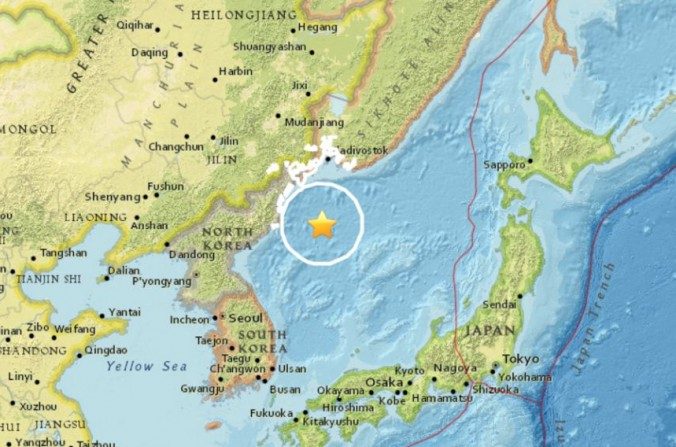 Localisation du séisme du mercredi 12 juillet 2017, près de la Corée du Nord (USGS)
