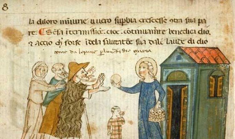 L'aumône aux pauvres, vers 1330-1340. (BNF)