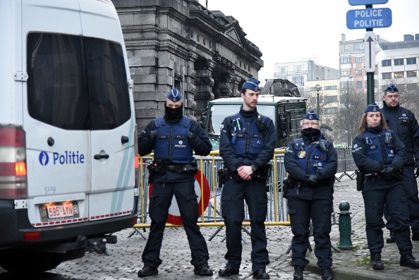 Présence policière à proximité du Palais de justice à l’arrivée du convoi amenant Salah Abdeslam le 5 février 2018 à Bruxelles, Belgique. (RICCARDO PAREGGIANI/AFP/Getty Images)