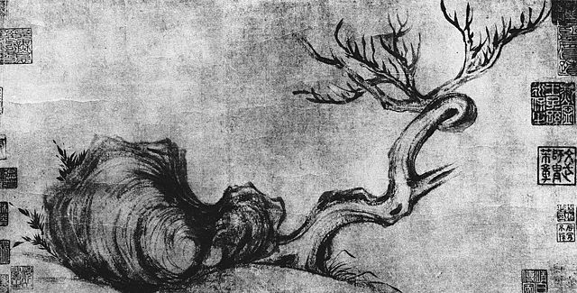 Calligraphie de Su Shi- “Vieil arbre et rocher étrange”. De Su shi de 1037 à 1101. Wikipédia;