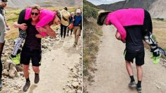 Une femme blessée est transportée en montagne par de parfaits inconnus