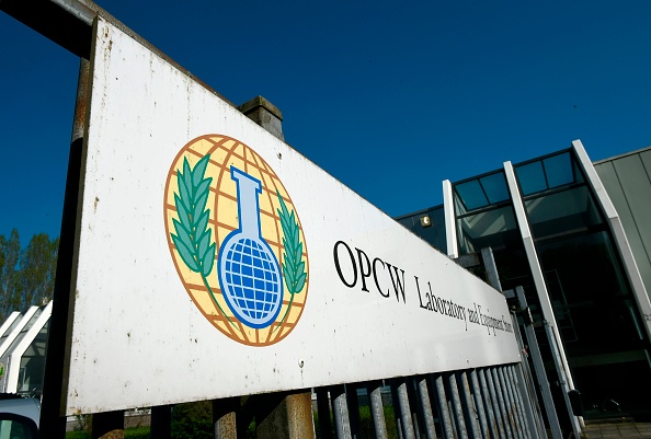 -L'entrée de l'OIAC (Organisation pour l'interdiction des armes chimiques à La Haye. Photo JOHN THYS/AFP/Getty Images.