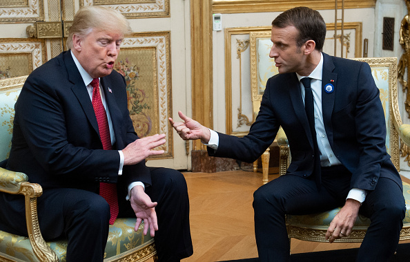 Le président Donald Trump et le président français Emmanuel Macron lors de leur réunion à l’Élysée, à Paris, le samedi 10 novembre 2018.(SAUL LOEB/AFP/Getty Images)