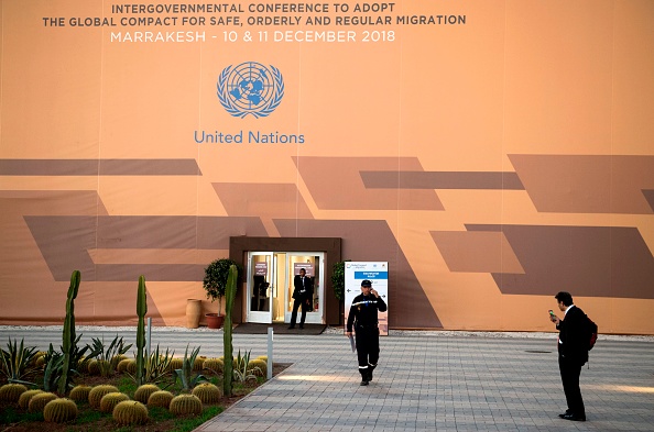 -Une photo prise le 9 décembre 2018 montre le site de la Conférence des Nations Unies sur la migration, organisée dans la ville marocaine de Marrakech. Photo FADEL SENNA / AFP / Getty Images.