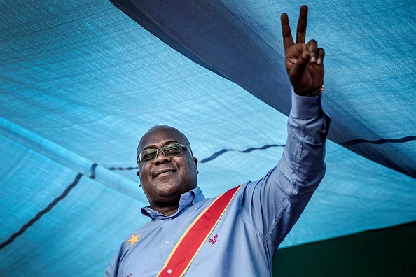 -L’UDPS (République démocratique du Congo), président du parti et candidat à la présidentielle, Felix Tshisekedi, a été proclamé vainqueur de l'élection présidentielle en RDC, ses opposants pensent qu’il s’agirait d’une escroquerie. Photo LUIS TATO / AFP / Getty Images.