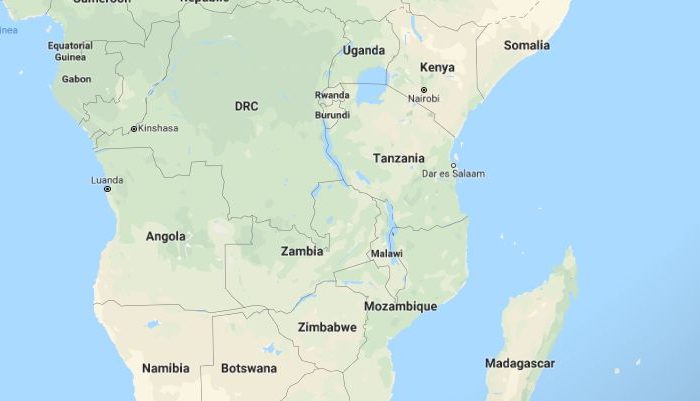 Une image de Google Maps montre l'Afrique de l'Est, y compris la Tanzanie (Google Maps)
