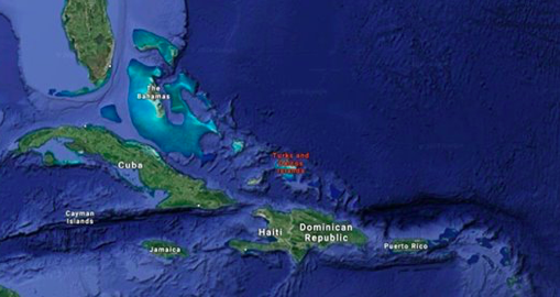 Une carte montre les Îles Turques-et-Caïques. (Google Maps)