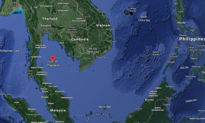 L'emplacement de la plate-forme pétrolière où un chien a été trouvé nageant dans la mer dans le golfe de Thaïlande. (Capture d'écran/Googlemaps)