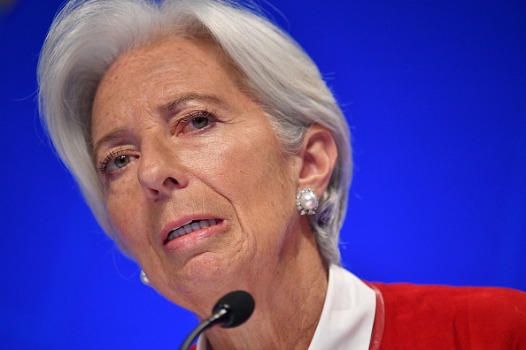 La Directrice générale, Christine Lagarde, prend la parole lors d'une conférence de presse tenue lors des réunions du FMI et de la Banque mondiale au siège du FMI à Washington, le 11 avril 2019. (Photo : MANDEL NGAN/AFP/Getty Images)
