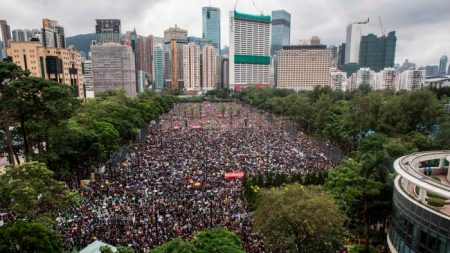 Plus d’1,7 million de Hongkongais manifestent pacifiquement contre la violence policière sous une pluie battante