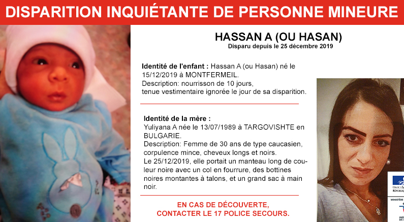 Le petit Hassan, âgé de 10 jours, était hospitalisé à Montfermeil (Seine-Saint-Denis) quand sa maman l'a emmené (Préfecture de Police)