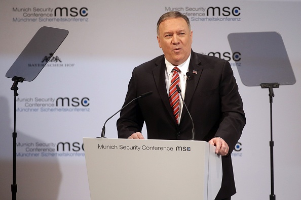 -Mike Pompeo, secrétaire d'État américain prononce un discours à la Conférence de Munich sur la sécurité (MSC) 2020 le 15 février 2020 à Munich, en Allemagne. Photo de Johannes Simon / Getty Images.