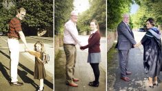 Un père et sa fille prennent la même photo à trois étapes de sa scolarité et elle devient virale