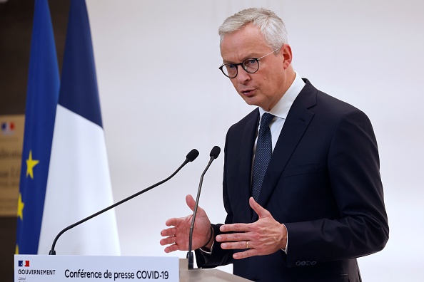 Le ministre de l'Économie Bruno Le Maire, lors d'une conférence de presse,  le 15 octobre 2020 à Paris. (Photo : LUDOVIC MARIN/POOL/AFP via Getty Images)