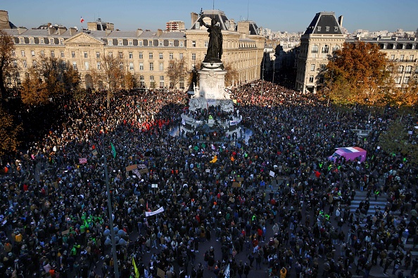 Rassemblement place de la République à Paris le 28 novembre 2020 pour protester contre le projet de loi "sécurité globale". (Photo :  THOMAS COEX/AFP via Getty Images)