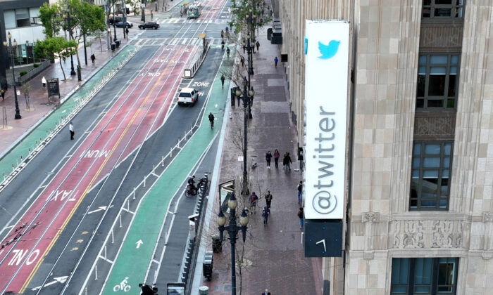Siège social de Twitter à San Francisco, le 27 avril 2022. (Justin Sullivan/Getty Images)