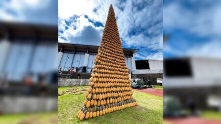 Festival Miel Vert: ils réalisent la plus grande tour de fruits du monde, avec 7,5 mètres de haut