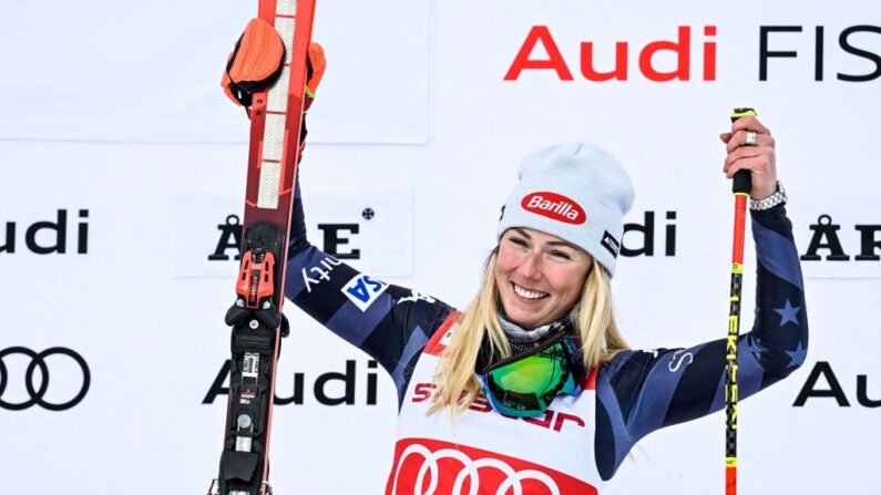 L'Américaine Mikaela Shiffrin, vainqueure du géant d'Are (Suède), a égalé le record de 86 victoires du légendaire suédois Ingemar Stenmark.(Photo by PONTUS LUNDAHL/TT News Agency/AFP via Getty Images)