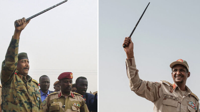 Cette photo composite montre le général Abdel Fattah al-Burhane (à g.), chef du conseil militaire au pouvoir au Soudan, et le commandant paramilitaire soudanais Mohamed Hamdan Daglo (à dr.). (Photo YASUYOSHI CHIBA,ASHRAF SHAZLY/AFP via Getty Images)