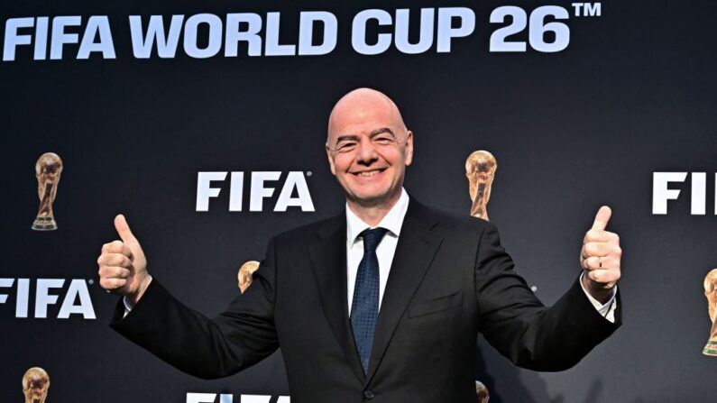 Le président de la FIFA, Gianni Infantino, au lancement de la campagne officielle de la marque de la Coupe du Monde de la FIFA 2026 #WeAre26 à Los Angeles, Californie, le 17 mai 2023. (Photo by FREDERIC J. BROWN/AFP via Getty Images)