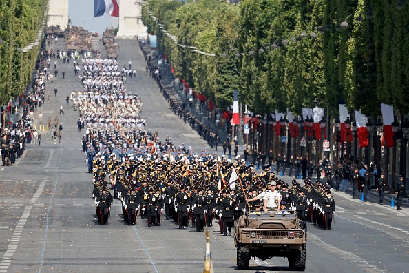 Le défilé militaire du Jour de la Bastille sur l'avenue des Champs-Elysées à Paris, le 14 juillet 2023.   (Photo LUDOVIC MARIN/AFP via Getty Images)