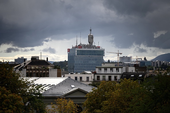 Le bâtiment de la radio-télévision suisse romande RTS, à Genève.   ( FABRICE COFFRINI/AFP via Getty Images)