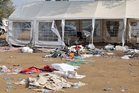 Le site abandonné de l'attaque du festival de musique en plein air Supernova par des militants palestiniens près du kibboutz Reim. (Photo JACK GUEZ/AFP via Getty Images)