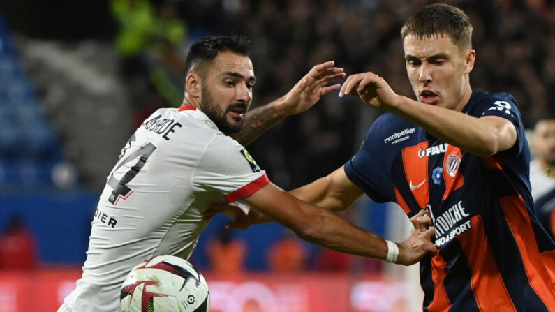 Nice a fragilisé sa place de leader en concédant un match nul 0-0 à Montpellier, en ouverture de la 12e journée de Ligue 1.  (Photo : SYLVAIN THOMAS/AFP via Getty Images)