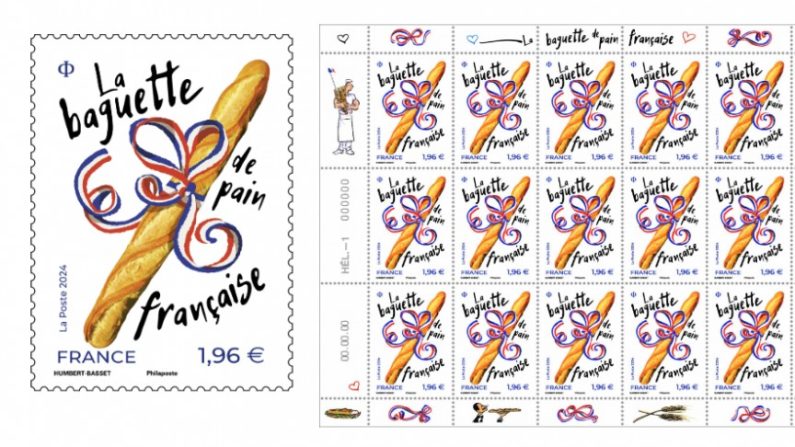Le nouveau timbre "baguette" vendu depuis le vendredi 17 mai 2024. Crédit : La Poste.