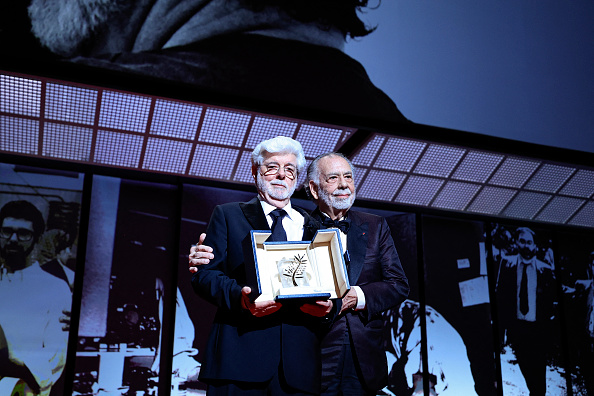 George Lucas (à g.) et Francis Ford Coppola à Cannes, le 25 mai 2024. (Photo VALERY HACHE/AFP via Getty Images)