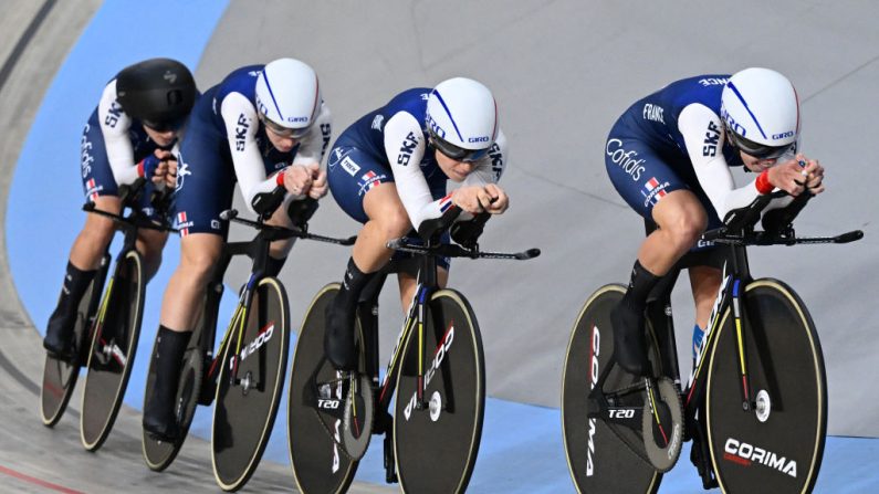 Juliette Labous, Audrey Cordon-Ragot et Victoire Berteau représenteront la France lors des épreuves de cyclisme sur route aux Jeux olympiques de Paris. (Photo : JOHN THYS/AFP via Getty Images)