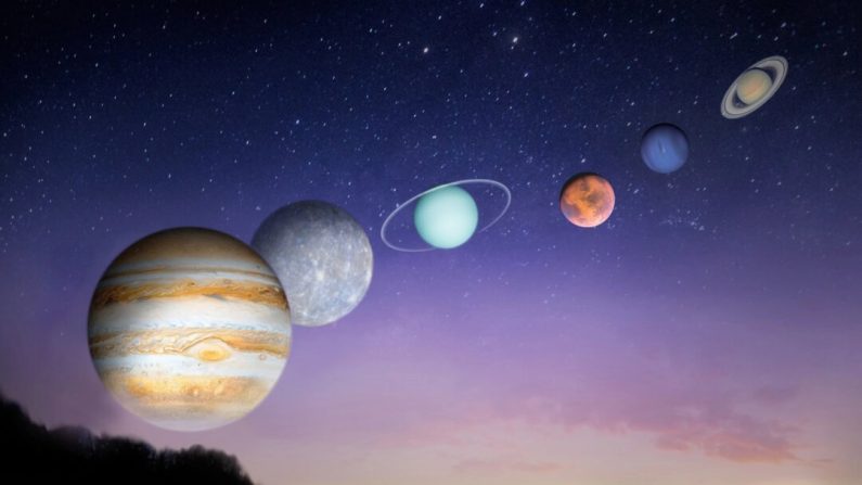 Un "défilé de planètes" ornera bientôt le ciel avant l'aube en juin. (Illustration d'Epoch Times, Shutterstock)

