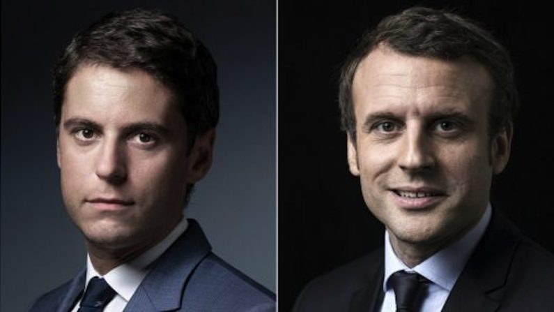 Gabriel Attal  et Emmanuel Macron. (JOEL SAGETERIC FEFERBERG/AFP via Getty Images)