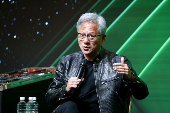 Le PDG de Nvidia, Jensen Huang, s'exprime lors du Computex 2024 à Taipei, le 4 juin 2024. 
 (Photo : I-HWA CHENG/AFP via Getty Images)