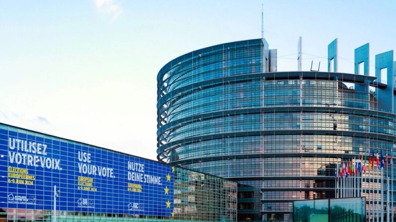 Vue extérieure générale du bâtiment du Parlement européen à Strasbourg, France, le 21 mai 2024. (Johannes Simon/Getty Images)