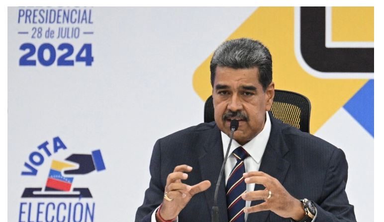 Le président vénézuélien Nicolás Maduro prend la parole au siège du Conseil national électoral à Caracas, au Venezuela, le 29 juillet 2024. (Fedrico Parra/AFP via Getty Images)
