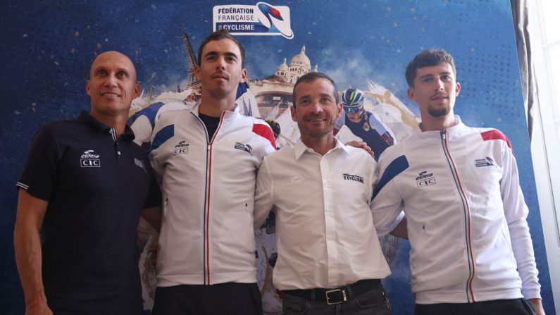 "Vous serez fiers de cette équipe de France": Julian Alaphilippe, Christophe Laporte, Valentin Madouas et Kévin Vauquelin représenteront les Bleus lors des épreuves de cyclisme sur route aux JO de Paris, une sélection cohérente. (Photo : ANNE-CHRISTINE POUJOULAT/AFP via Getty Images)