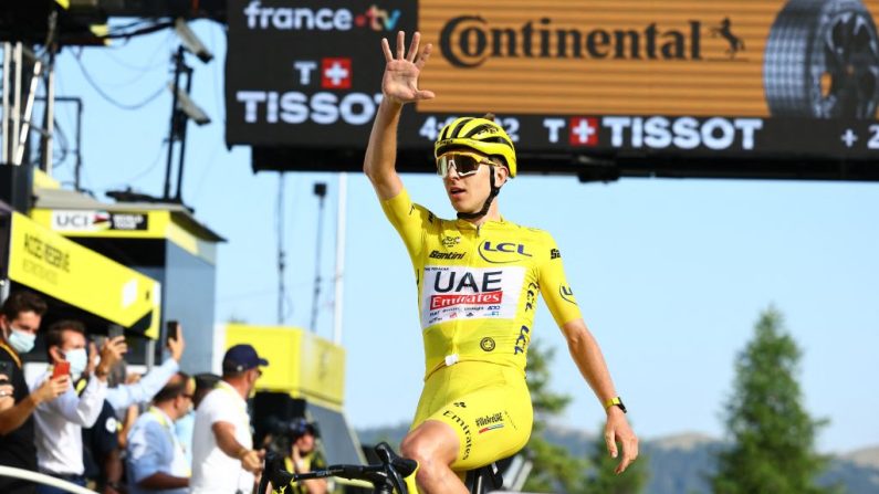 Insatiable, Tadej Pogacar a remporté sa cinquième étape dans cette 111e édition du Tour de France samedi au col de la Couillole, une razzia. (Photo : DAVID PINTENS/BELGA MAG/AFP via Getty Images)