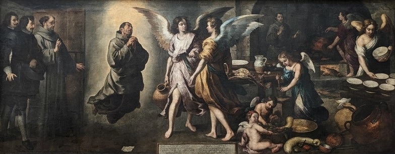"La cuisine des anges", 1646, par Bartolomé Esteban Murillo. Huile sur toile, 1,80 m sur 4,50 m. Musée du Louvre, Paris. (Domaine public)