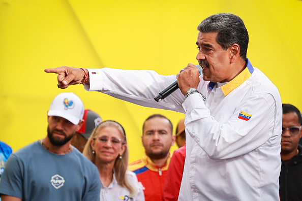 Le président du Venezuela Nicolás Maduro s'adresse à ses partisans lors de la "Gran Marcha Nacional" le 3 août 2024 à Caracas, au Venezuela. (Jesus Vargas/Getty Images)