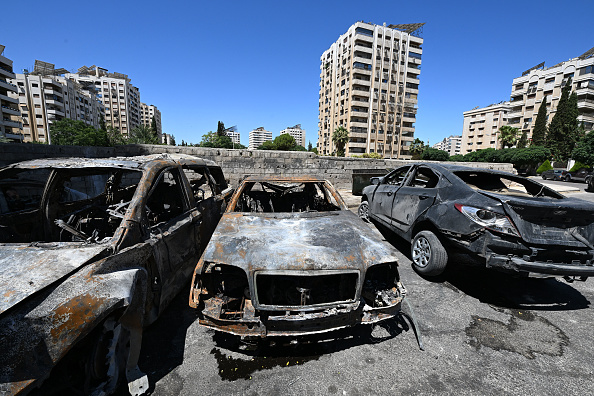 Le quartier de Kafr Sousse à Damas après une frappe israélienne, le 14 juillet 2024. (Photo LOUAI BESHARA/AFP via Getty Images)