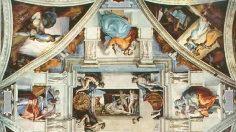 Le plafond de la chapelle Sixtine entre 1508 et 1512 par Michel-Ange. Fresque, Chapelle Sixtine, Vatican. (Domaine public)