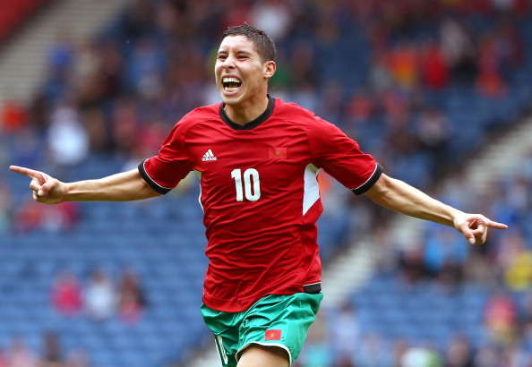 Abdelaziz Barrada du Maroc lors du match du premier tour du Groupe D des Jeux Olympiques de Londres 2012, le 26 juillet 2012 à Glasgow, en Écosse. (Stanley Chou/Getty Images)