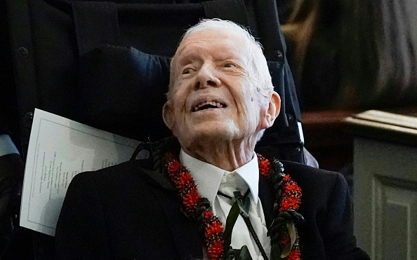 L'ancien Président Jimmy Carter lors des funérailles de l'ancienne première dame Rosalynn Carter, à Plains en Géorgie, le 29 novembre 2023. (Photo ALEX BRANDON/POOL/AFP via Getty Images)