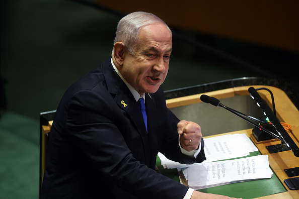 Le Premier ministre israélien Benjamin Netanyahu s'adresse aux dirigeants mondiaux lors de l'Assemblée générale des Nations Unies le 27 septembre 2024 à New York. (Photo Spencer Platt/Getty Images)